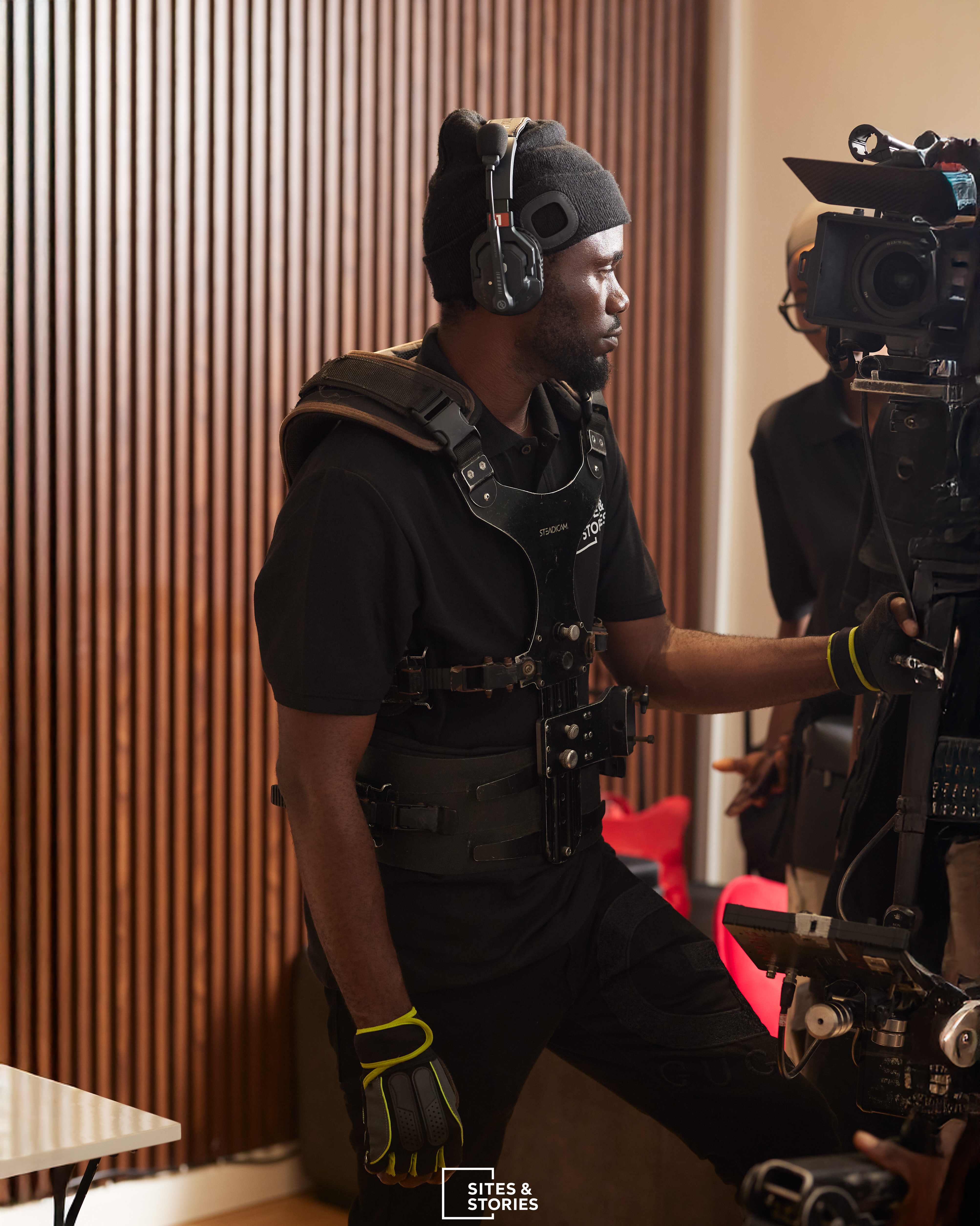 Professional Steadicam operator with advanced cinema rig